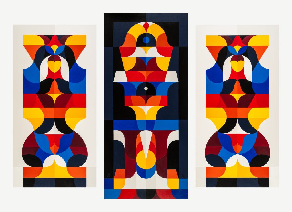 REMED, The Doors & The Vision, 2023, triptyque, acrylique sur toile, 143 x 192 cm