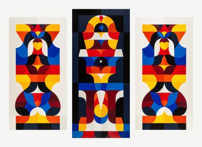 REMED, The Doors & The Vision, 2023, triptyque, acrylique sur toile, 143 x 192 cm