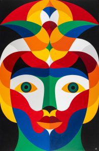 REMED, Visage homme, oiseau, 2022, acrylique sur toile, 161 x 97 cm