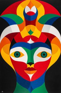 REMED, Visage femme, oiseau, 2022, acrylique sur toile, 161 x 97 cm